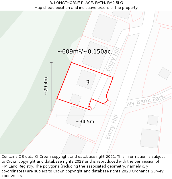 3, LONGTHORNE PLACE, BATH, BA2 5LG: Plot and title map