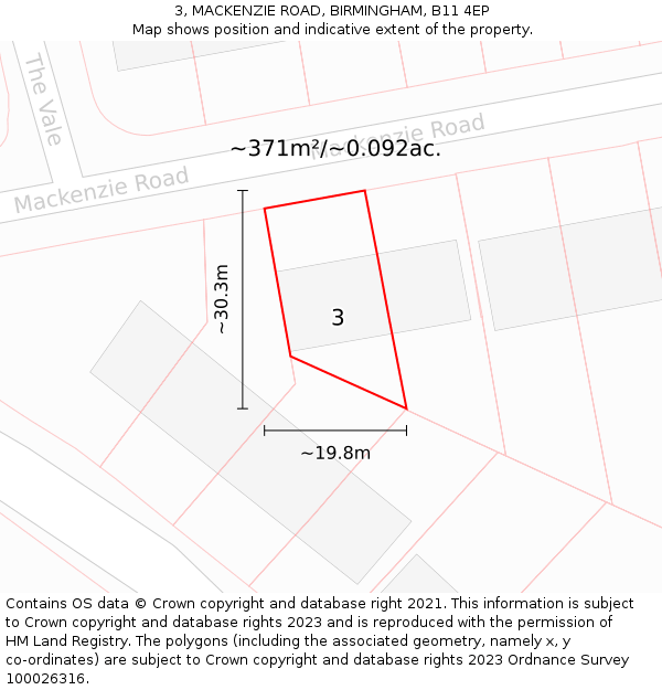 3, MACKENZIE ROAD, BIRMINGHAM, B11 4EP: Plot and title map