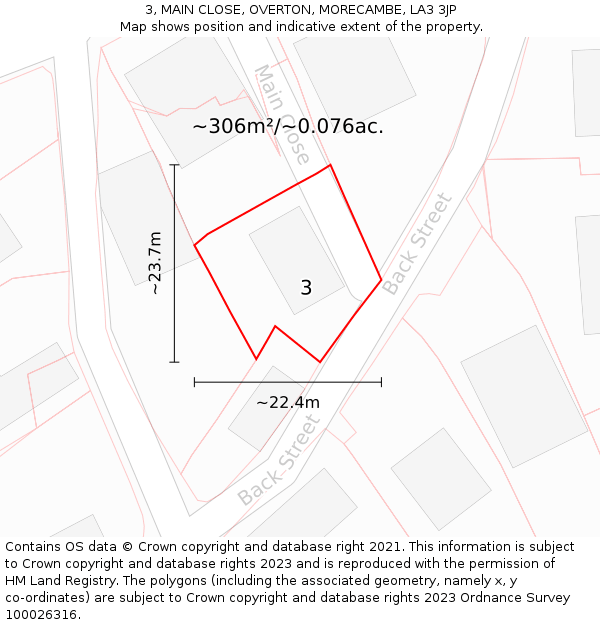 3, MAIN CLOSE, OVERTON, MORECAMBE, LA3 3JP: Plot and title map