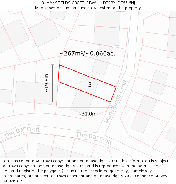 3, MANSFIELDS CROFT, ETWALL, DERBY, DE65 6NJ: Plot and title map