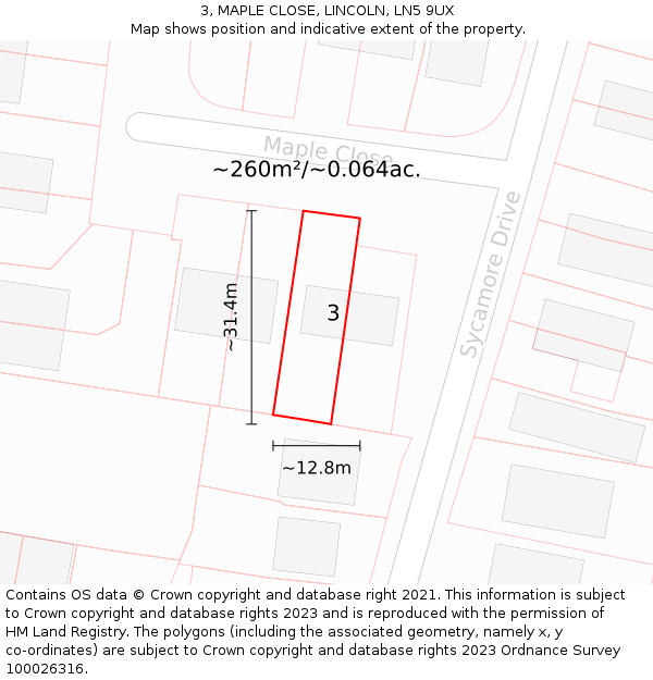 3, MAPLE CLOSE, LINCOLN, LN5 9UX: Plot and title map