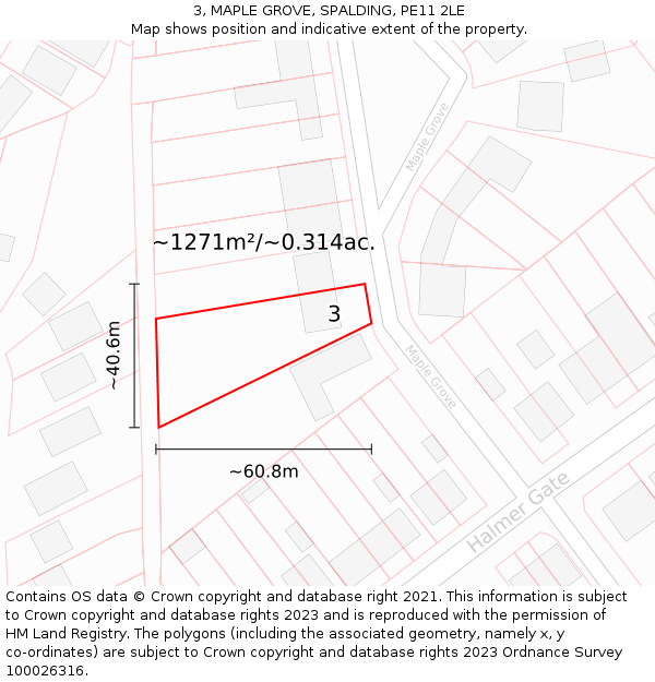 3, MAPLE GROVE, SPALDING, PE11 2LE: Plot and title map