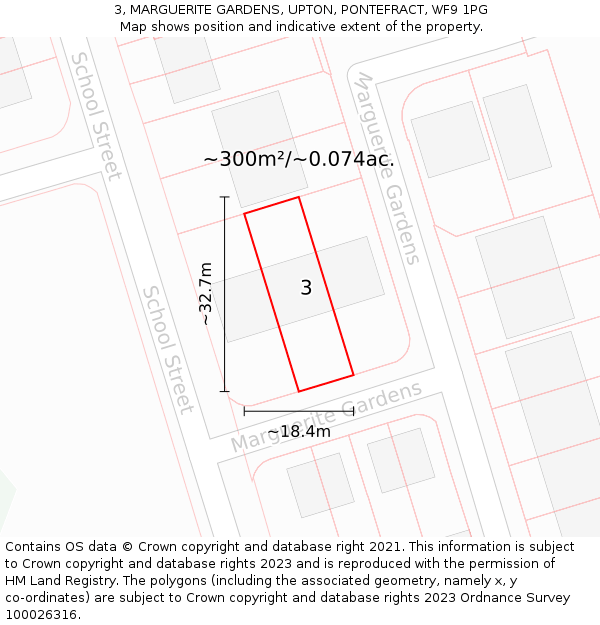3, MARGUERITE GARDENS, UPTON, PONTEFRACT, WF9 1PG: Plot and title map