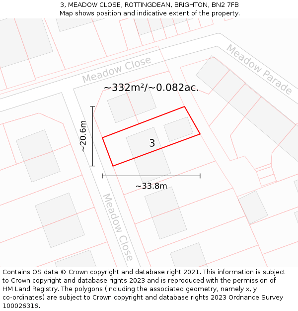 3, MEADOW CLOSE, ROTTINGDEAN, BRIGHTON, BN2 7FB: Plot and title map