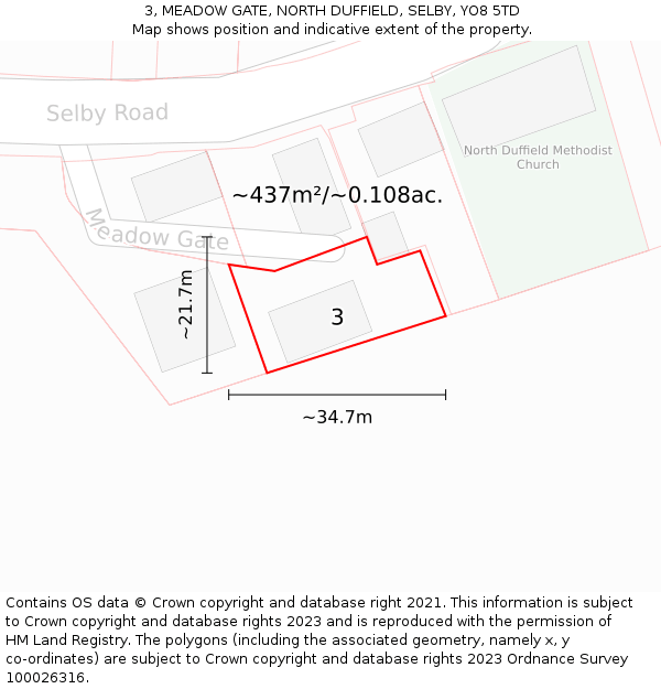 3, MEADOW GATE, NORTH DUFFIELD, SELBY, YO8 5TD: Plot and title map