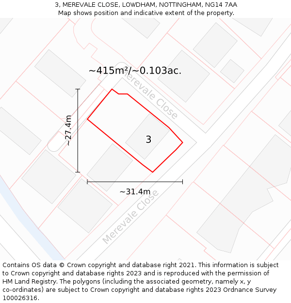 3, MEREVALE CLOSE, LOWDHAM, NOTTINGHAM, NG14 7AA: Plot and title map