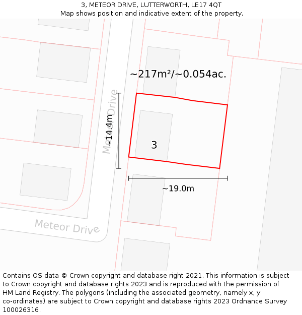 3, METEOR DRIVE, LUTTERWORTH, LE17 4QT: Plot and title map