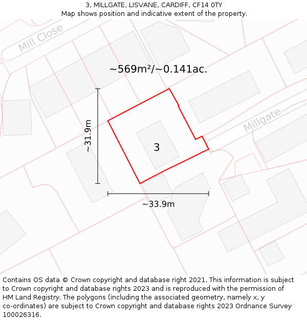 3, MILLGATE, LISVANE, CARDIFF, CF14 0TY: Plot and title map