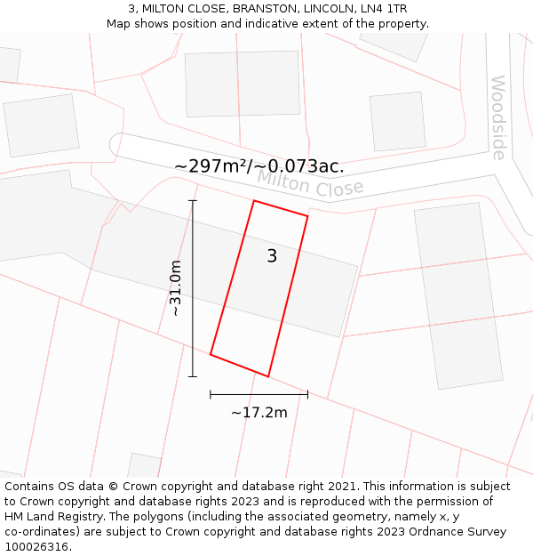 3, MILTON CLOSE, BRANSTON, LINCOLN, LN4 1TR: Plot and title map