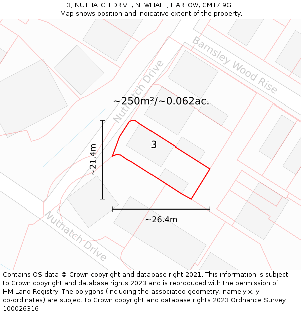 3, NUTHATCH DRIVE, NEWHALL, HARLOW, CM17 9GE: Plot and title map