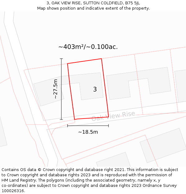 3, OAK VIEW RISE, SUTTON COLDFIELD, B75 5JL: Plot and title map
