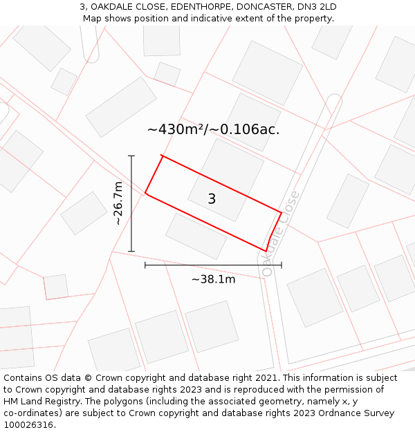 3, OAKDALE CLOSE, EDENTHORPE, DONCASTER, DN3 2LD: Plot and title map