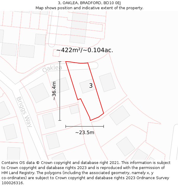 3, OAKLEA, BRADFORD, BD10 0EJ: Plot and title map