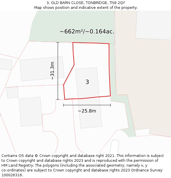 3, OLD BARN CLOSE, TONBRIDGE, TN9 2QY: Plot and title map
