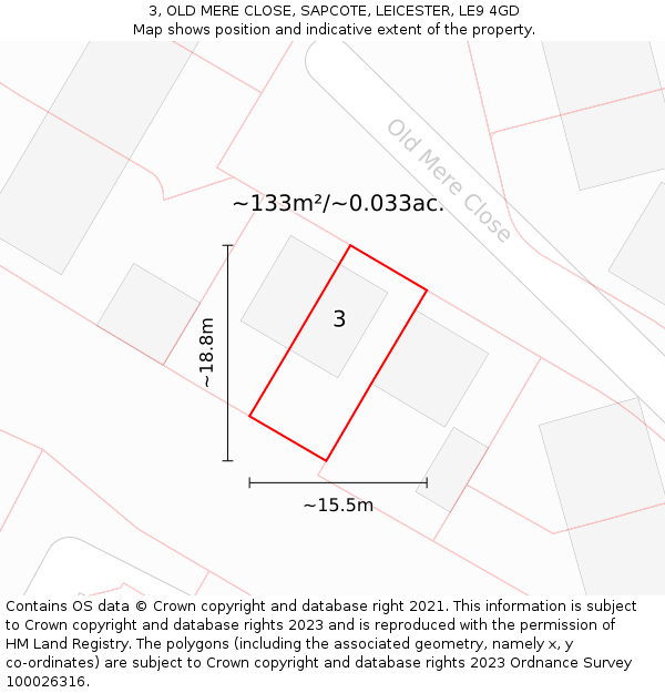 3, OLD MERE CLOSE, SAPCOTE, LEICESTER, LE9 4GD: Plot and title map