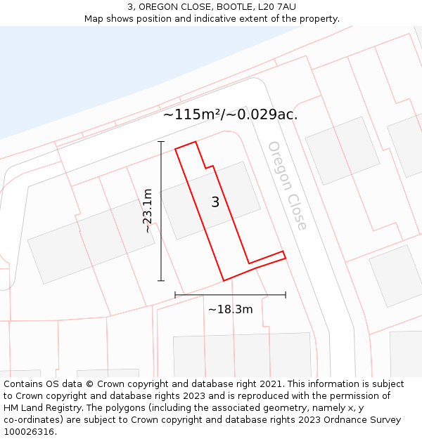 3, OREGON CLOSE, BOOTLE, L20 7AU: Plot and title map