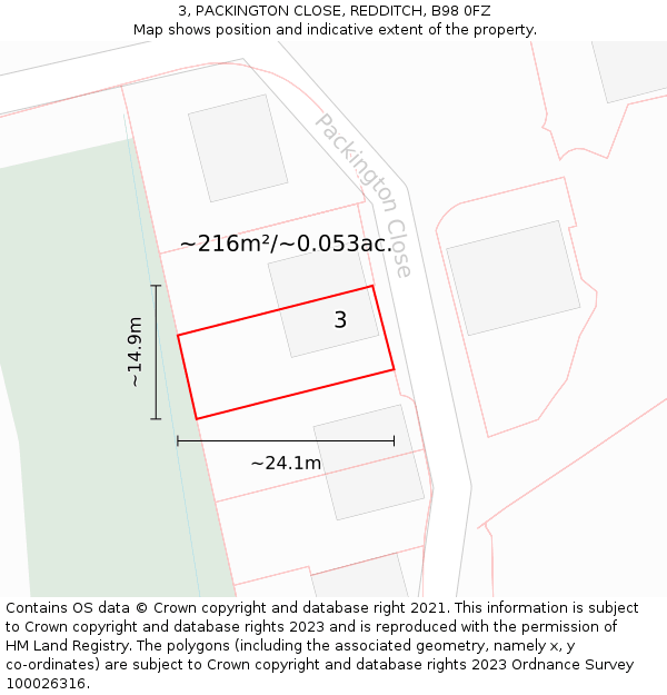 3, PACKINGTON CLOSE, REDDITCH, B98 0FZ: Plot and title map