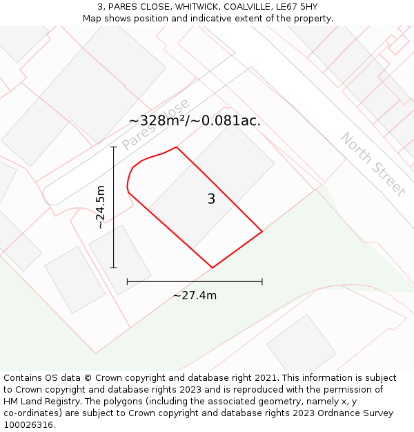 3, PARES CLOSE, WHITWICK, COALVILLE, LE67 5HY: Plot and title map