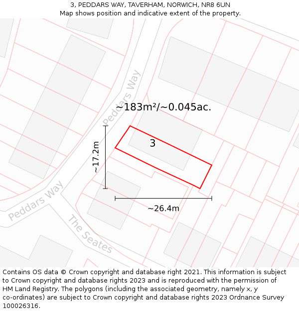 3, PEDDARS WAY, TAVERHAM, NORWICH, NR8 6UN: Plot and title map