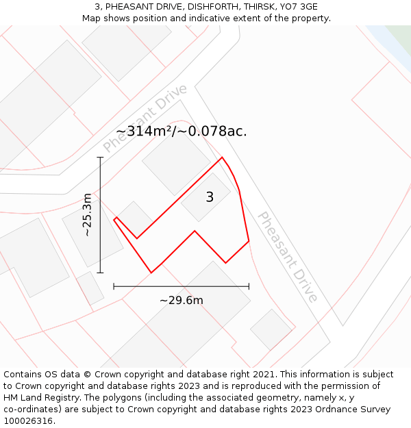 3, PHEASANT DRIVE, DISHFORTH, THIRSK, YO7 3GE: Plot and title map