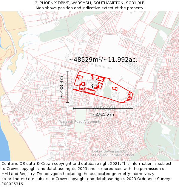 3, PHOENIX DRIVE, WARSASH, SOUTHAMPTON, SO31 9LR: Plot and title map