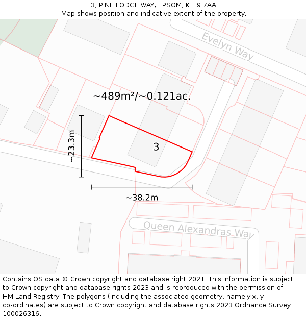 3, PINE LODGE WAY, EPSOM, KT19 7AA: Plot and title map
