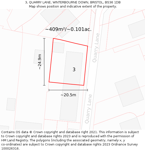 3, QUARRY LANE, WINTERBOURNE DOWN, BRISTOL, BS36 1DB: Plot and title map