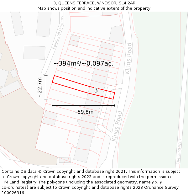 3, QUEENS TERRACE, WINDSOR, SL4 2AR: Plot and title map