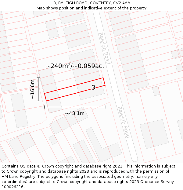 3, RALEIGH ROAD, COVENTRY, CV2 4AA: Plot and title map