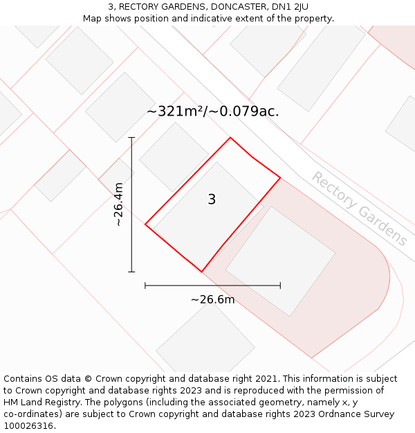 3, RECTORY GARDENS, DONCASTER, DN1 2JU: Plot and title map