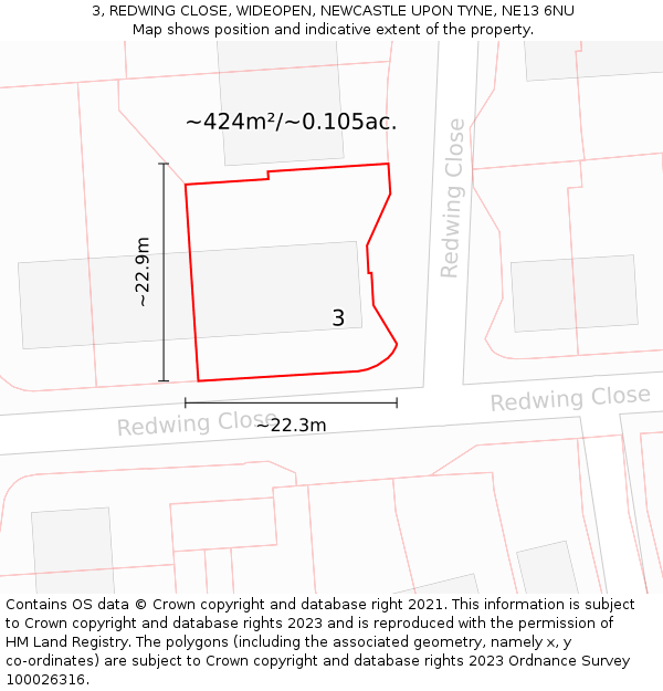 3, REDWING CLOSE, WIDEOPEN, NEWCASTLE UPON TYNE, NE13 6NU: Plot and title map