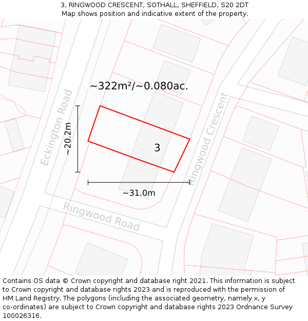 3, RINGWOOD CRESCENT, SOTHALL, SHEFFIELD, S20 2DT: Plot and title map