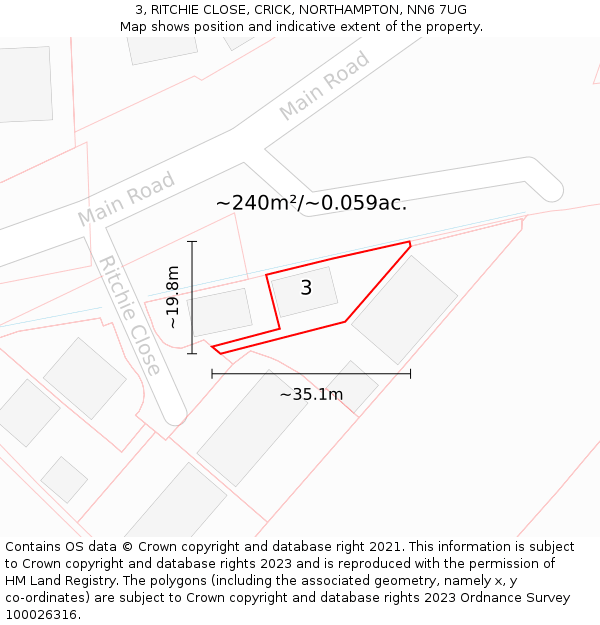 3, RITCHIE CLOSE, CRICK, NORTHAMPTON, NN6 7UG: Plot and title map