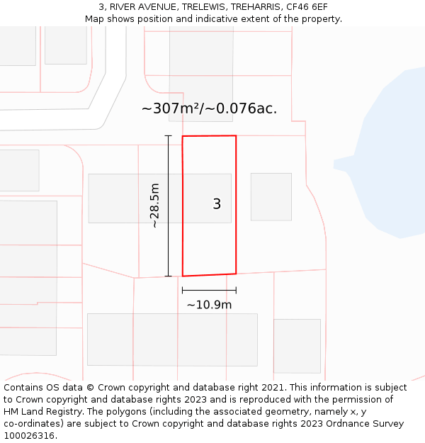 3, RIVER AVENUE, TRELEWIS, TREHARRIS, CF46 6EF: Plot and title map