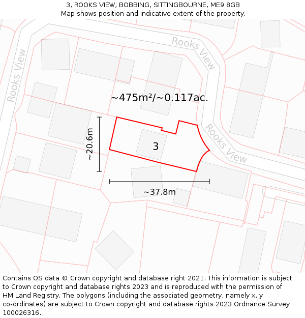 3, ROOKS VIEW, BOBBING, SITTINGBOURNE, ME9 8GB: Plot and title map