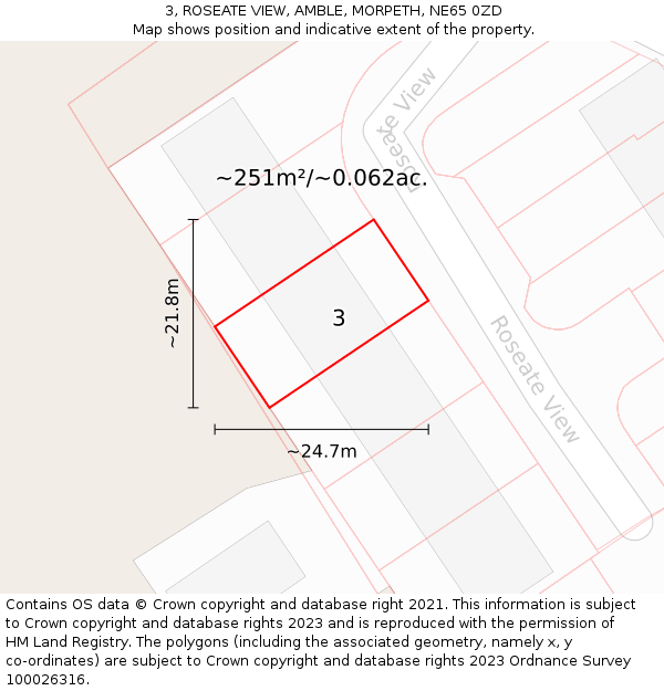 3, ROSEATE VIEW, AMBLE, MORPETH, NE65 0ZD: Plot and title map