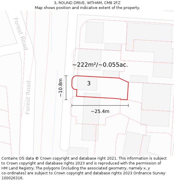 3, ROUND DRIVE, WITHAM, CM8 2FZ: Plot and title map