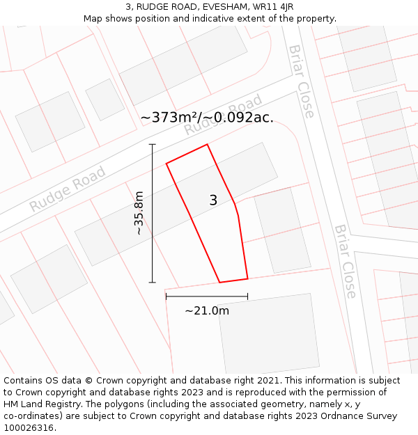 3, RUDGE ROAD, EVESHAM, WR11 4JR: Plot and title map