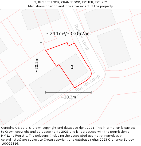 3, RUSSET LOOP, CRANBROOK, EXETER, EX5 7EY: Plot and title map