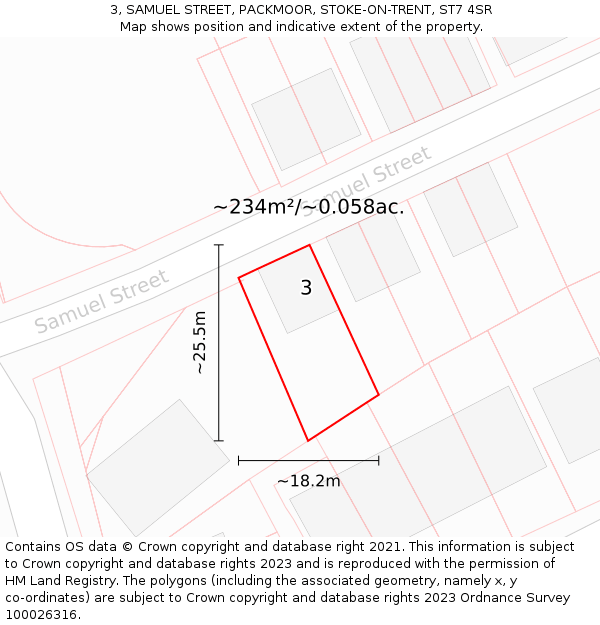 3, SAMUEL STREET, PACKMOOR, STOKE-ON-TRENT, ST7 4SR: Plot and title map