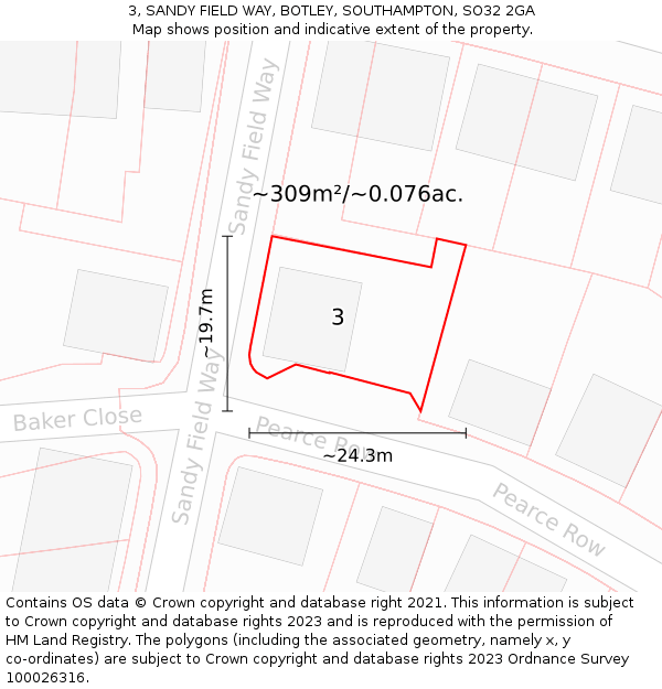 3, SANDY FIELD WAY, BOTLEY, SOUTHAMPTON, SO32 2GA: Plot and title map