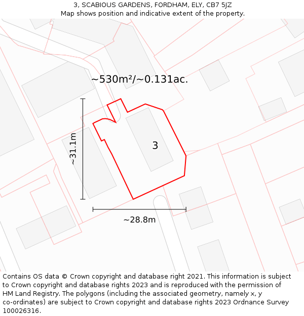 3, SCABIOUS GARDENS, FORDHAM, ELY, CB7 5JZ: Plot and title map