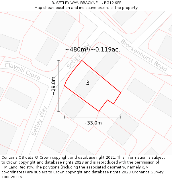 3, SETLEY WAY, BRACKNELL, RG12 9FF: Plot and title map