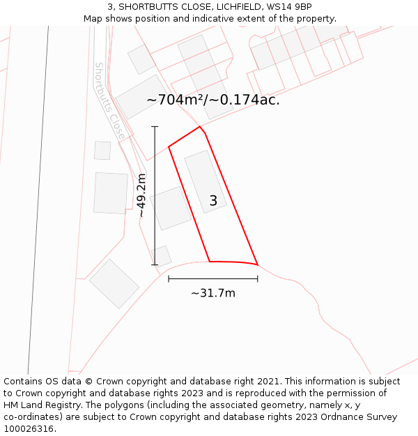 3, SHORTBUTTS CLOSE, LICHFIELD, WS14 9BP: Plot and title map