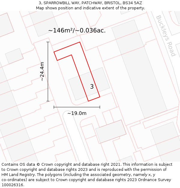 3, SPARROWBILL WAY, PATCHWAY, BRISTOL, BS34 5AZ: Plot and title map