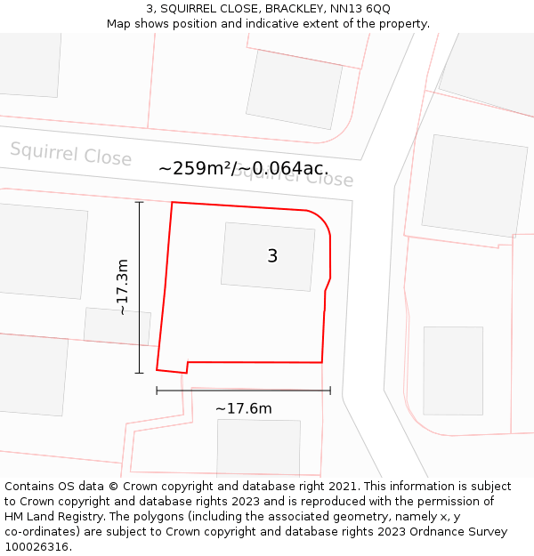 3, SQUIRREL CLOSE, BRACKLEY, NN13 6QQ: Plot and title map