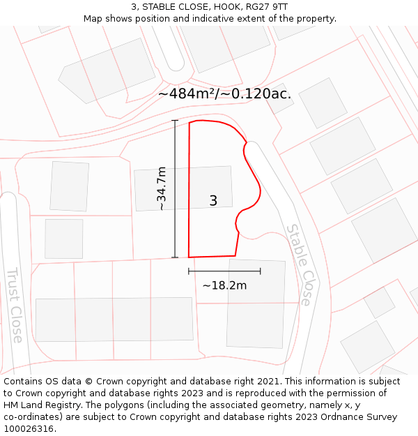 3, STABLE CLOSE, HOOK, RG27 9TT: Plot and title map