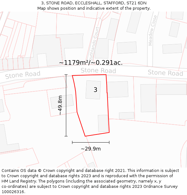 3, STONE ROAD, ECCLESHALL, STAFFORD, ST21 6DN: Plot and title map