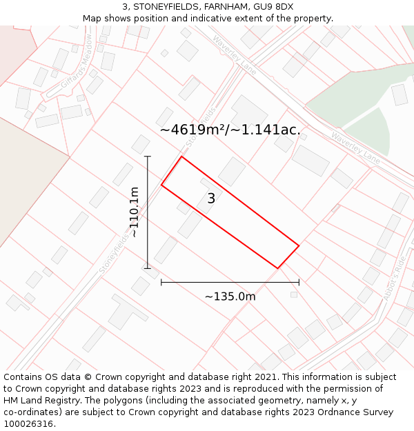 3, STONEYFIELDS, FARNHAM, GU9 8DX: Plot and title map