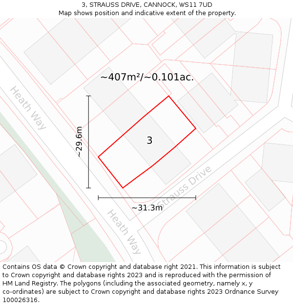 3, STRAUSS DRIVE, CANNOCK, WS11 7UD: Plot and title map